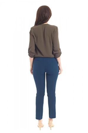 Kuşaklı Zümrüt Yeşil Bilek Kadın Pantolon