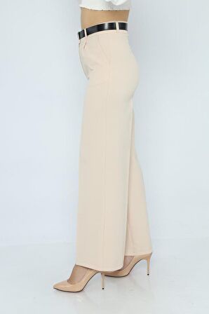 Geniş Paça Kemerli Taş Kadın Pantolon