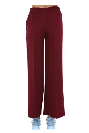 Kuşaklı Bol Paça Bordo Kadın Pantolon