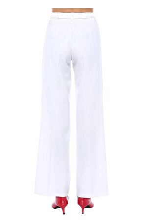 Kuşaklı Bol Paça Beyaz Kadın Pantolon
