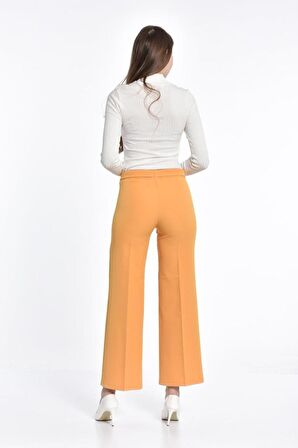 Kuşaklı Bol Paça Hardal Kadın Pantolon