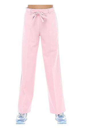 Kuşaklı Bol Paça Pudra Kadın Pantolon