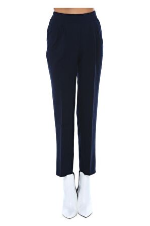 Belden Lastikli Lacivert Bilek Kadın Pantolon
