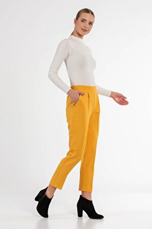 Belden Lastikli Sarı Bilek Kadın Pantolon
