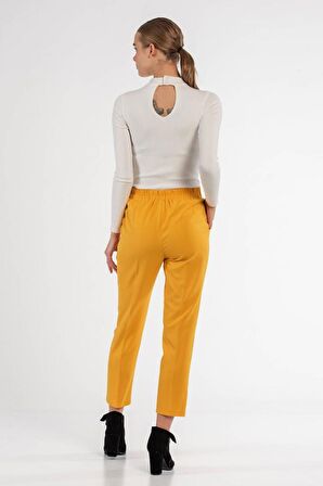 Belden Lastikli Sarı Bilek Kadın Pantolon
