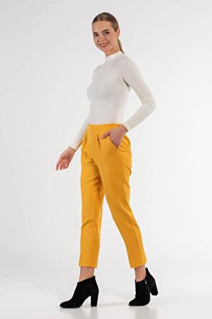 Belden Lastikli Sarı Bilek Kadın Pantolon