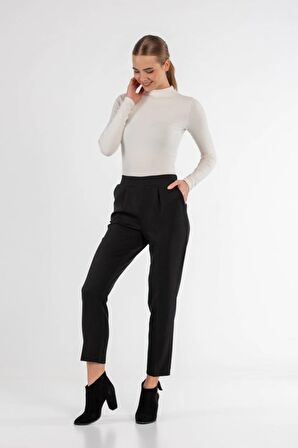 Belden Lastikli Siyah Bilek Kadın Pantolon