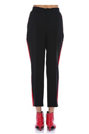 Kırmızı Şeritli Siyah Bilek Kadın Pantolon