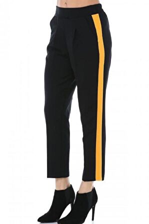 Sarı Şeritli Siyah Bilek Kadın Pantolon