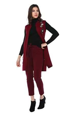 Kuşaklı Bordo Bilek Kadın Pantolon