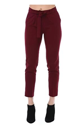 Kuşaklı Bordo Bilek Kadın Pantolon