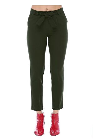 Kuşaklı Haki Bilek Kadın Pantolon