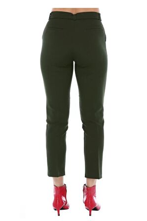 Kuşaklı Haki Bilek Kadın Pantolon