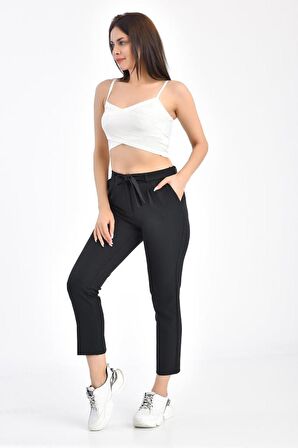 Kuşaklı Siyah Bilek Kadın Pantolon