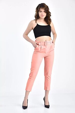 Kemerli Pudra Bilek Kadın Pantolon