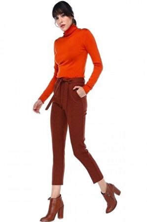 Kuşaklı Kırçıllı Kiremit Bilek Kadın Pantolon