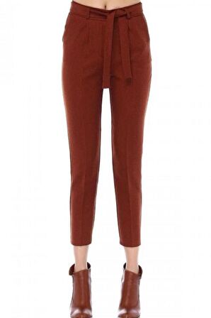 Kuşaklı Kırçıllı Kiremit Bilek Kadın Pantolon