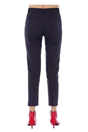 Kuşaklı Bordo Çizgili Füme Bilek Kadın Pantolon