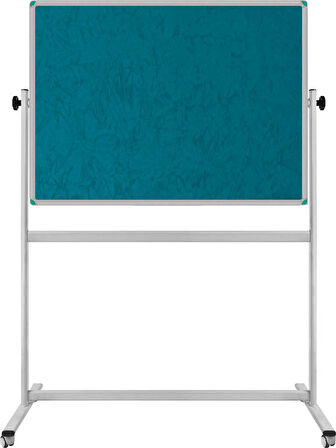 120X140 CM ÇİFT TARAFLI 360° DÖNERLİ TEKERKLİ MOBİL TURKUAZ KUMAŞLI PANO-PAN187