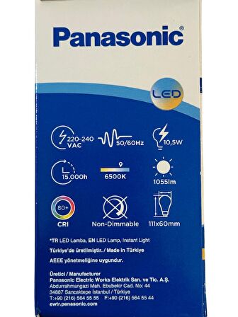 Panasonic 10,5W (75W) 6500K (Beyaz Işık) E27 Duylu Led Ampul