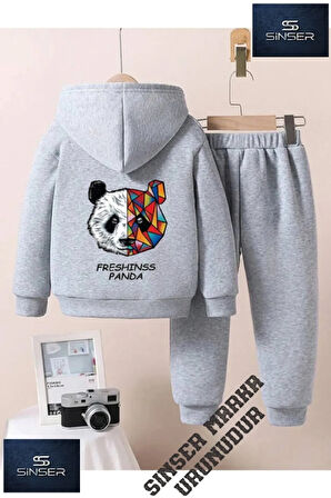 Kapşonlu Çocuk “PANDA FRESH SIRTBASKI” Baskısız Eşofman Takımı