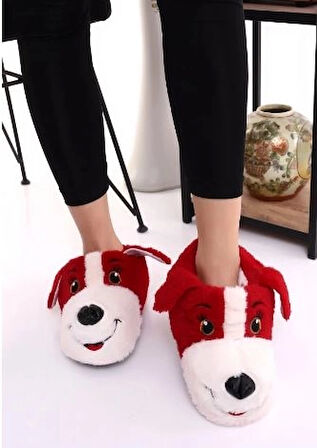 Mergenshoes Unisex Kırmızı Köpekli Panduf Ev Botu (Kırmızı)