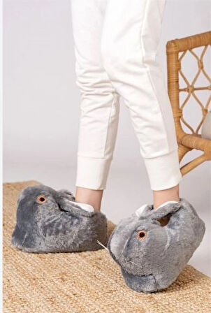 Mergenshoes Unisex Hayvanlı Tavşanlı Panduf (Gri)