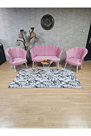 Papatya Çay Seti Koltuk Takımı Beyaz Boyalı Sivriltme Ayak, Balkon, Salon, Ofis, Cafe Koltuk Takımı