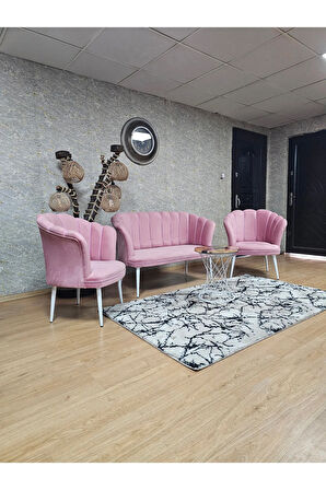 Papatya Çay Seti Koltuk Takımı Beyaz Boyalı Sivriltme Ayak, Balkon, Salon, Ofis, Cafe Koltuk Takımı