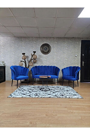 Papatya Çay Seti Koltuk Takımı Siyah Boyalı Sivriltme Ayak, Balkon, Salon, Ofis, Cafe Koltuk Takımı