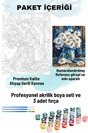 Sayılarla Boyama Seti Numaralı Tuval Fırça Boya 40x50 Cm - PAPATYA DEMETİ