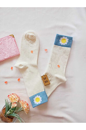 2 ÇİFT PAPATYA PAMUKLU KOKULU KADIN ÇORAP YUMUŞAK DİKİŞSİZ YEŞİL EKRU SOKET 36 40