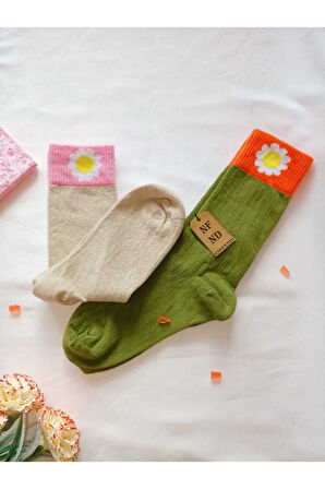 2 ÇİFT PAPATYA PAMUKLU KOKULU KADIN ÇORAP YUMUŞAK DİKİŞSİZ YEŞİL KAHVE SOKET 36 40