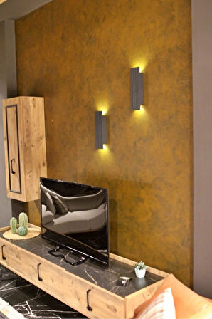 Pilli Dekoratif Duvar Aydınlatması Aplik Gece Lambası (ANTRASİT-AMBER) 2 Adet