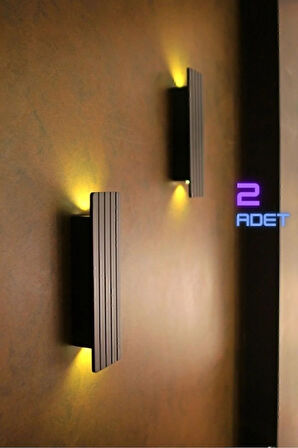 2 Adet Pilli Dekoratif Duvar Aydınlatması Aplik Gece Lambası (SİYAH YARI MAT-AMBER)