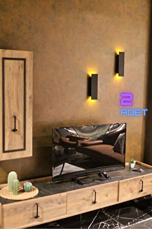 2 Adet Pilli Dekoratif Duvar Aydınlatması Aplik Gece Lambası (SİYAH YARI MAT-AMBER)