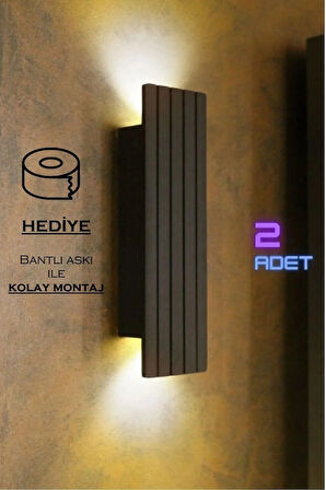 2 Adet Pilli Dekoratif Duvar Aydınlatması Aplik Gece Lambası(SİYAH YARI MAT-GÜNIŞIĞI)