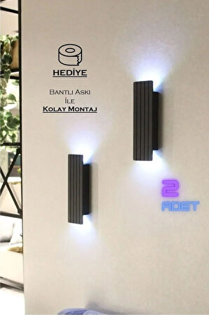 2 Adet Pilli Dekoratif Duvar Aydınlatması Aplik Gece Lambası Siyah Yarı Mat Beyaz Işık