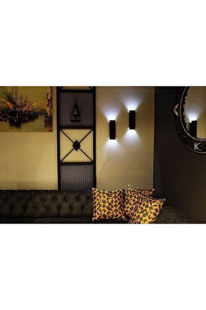 2 Adet Pilli Dekoratif Duvar Aydınlatması Aplik Gece Lambası Siyah Yarı Mat Beyaz Işık