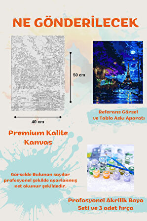 Sayılarla Boyama Seti Numaralı Tuval Fırça Boya PARİSTE GECE 40X50 Cm