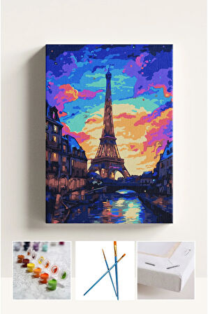 Sayılarla Boyama Seti Numaralı Tuval Fırça Boya PARİS GECE 40X50 Cm