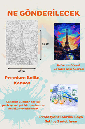 Sayılarla Boyama Seti Numaralı Tuval Fırça Boya PARİS GECE 40X50 Cm