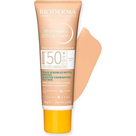 Bioderma Photoderm Cover Touch 50+ Faktör Fondoten Etkili Karma-Yağlı Ciltler İçin Renksiz Yüz Güneş Koruyucu Krem 2x40 ml