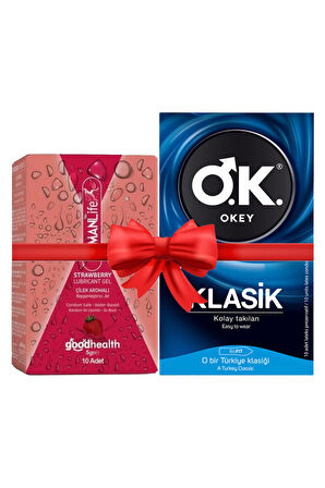 Okey Prezervatif Klasik 10'lu + HumanLife 5 gr X 10 Çilek Aromalı Kayganlaştırıcı Jel Lubricant