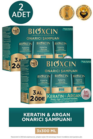 Bioxcin Keratin ve Argan Onarıcı Şampuan 300 ml - 3 Al 2 Öde 2 ADET