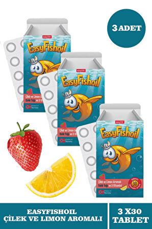 EasyFishoil Çocuk Çilek ve Limon Aromalı 30 Çiğneme Tableti 3 Adet