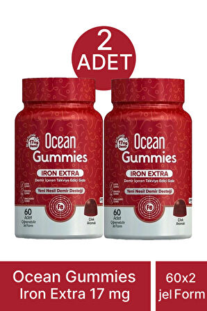 Ocean Gummies Iron Extra 17 mg 60 Çiğnenebilir Jel 2 Adet
