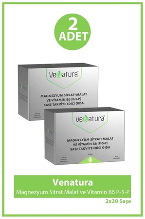 VeNatura Magnezyum Sitrat + Malat ve Vitamin B6 (P-5-P) 30 Saşe 2 Adet