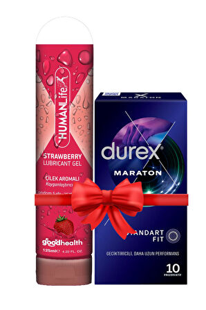 Durex Maraton Geciktiricili Prezervatif 10'lu + HumanLife 125 ml Çilek Aromalı Kayganlaştırıcı Jel Lubricant