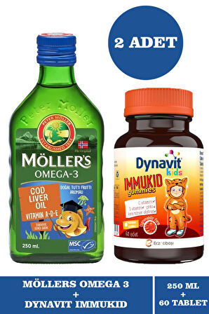 Möller's Omega-3 Balık Yağı Şurubu Tutti Frutti 250 ml + Dynavit Kids Immukid 60 Gummies